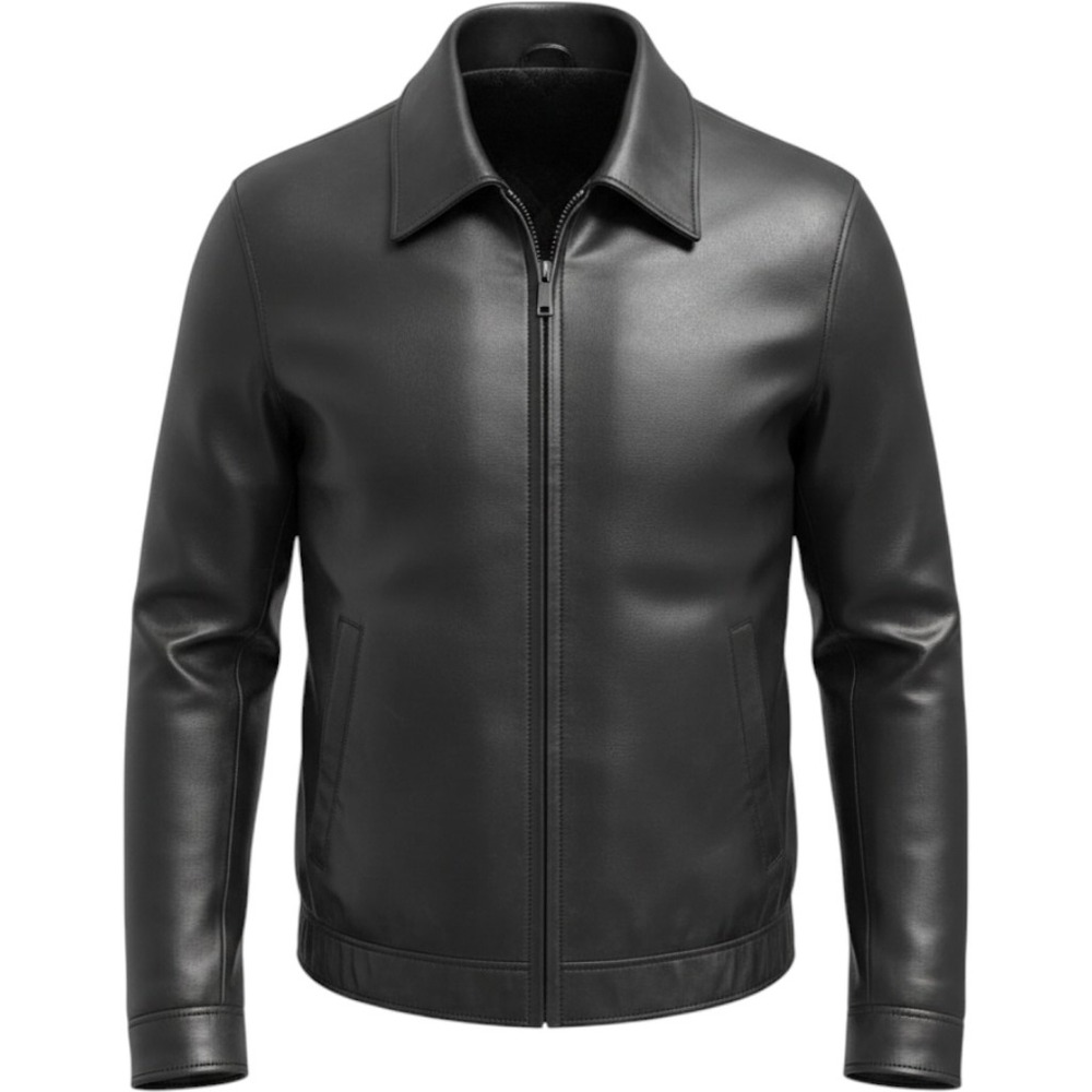 Jhane Barnes Mens Black Japanese Drum Dyed Leather Jacket Quilted Lining Size 44